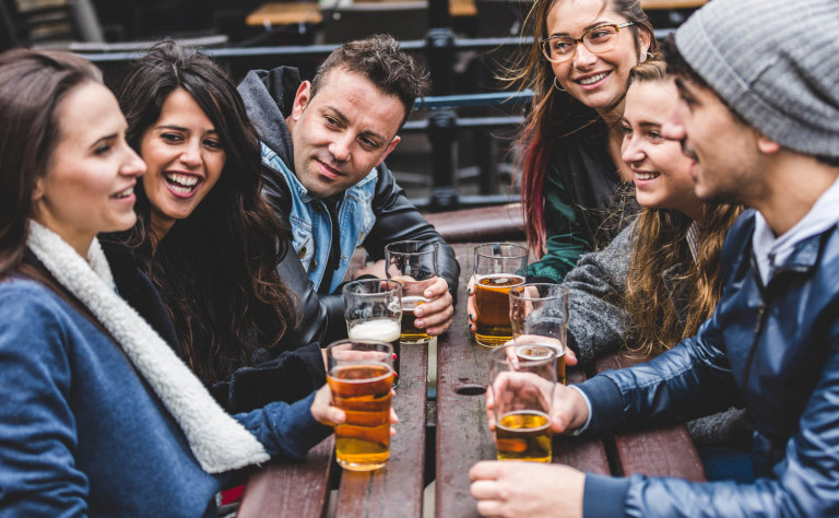 group enjoying beer