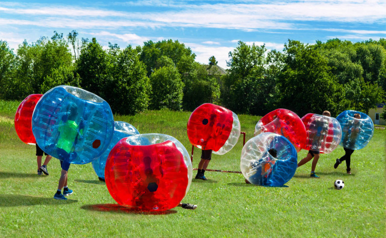 bubble soccer red and blue